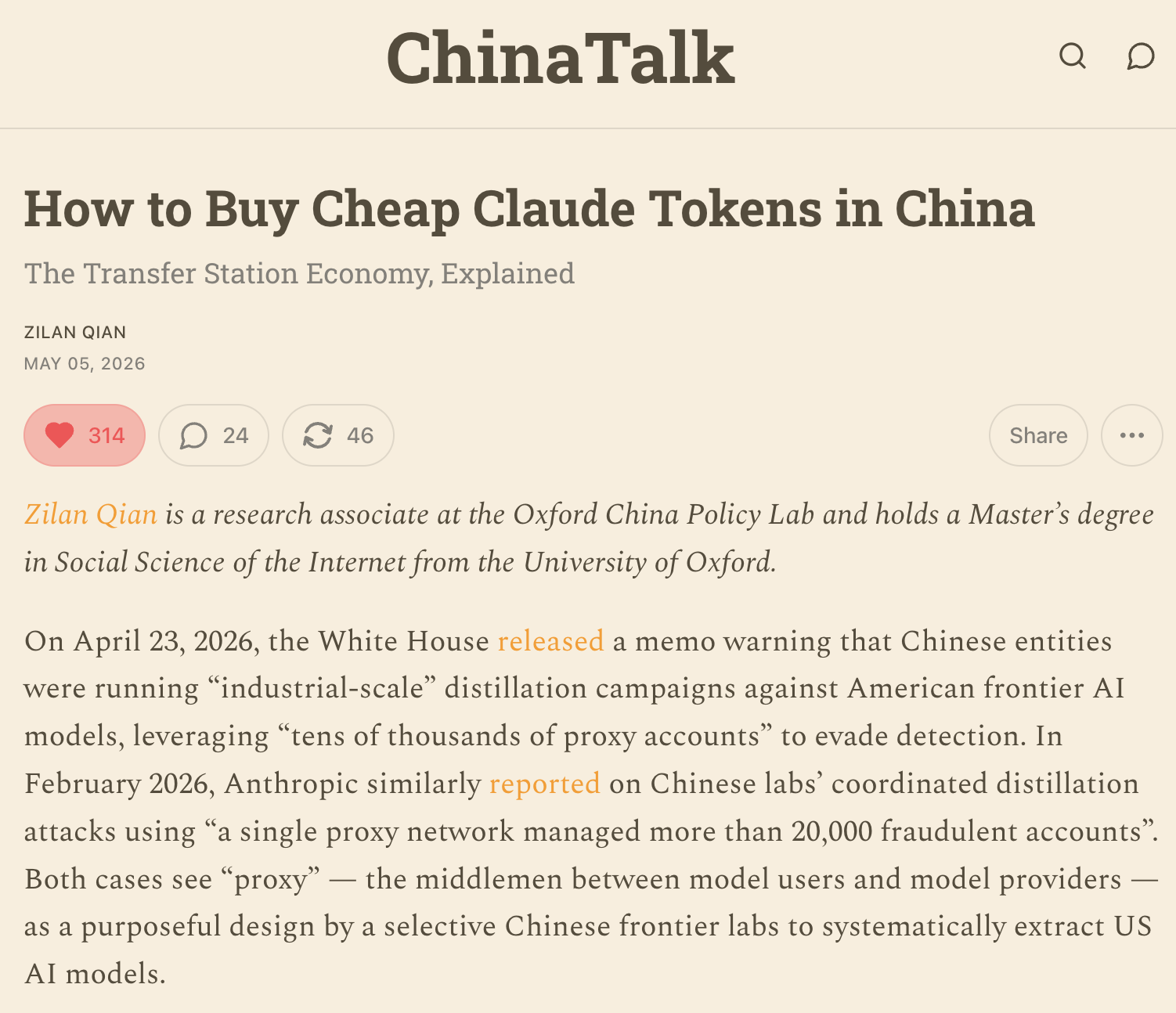 ChinaTalk: How to Buy Cheap Claude Tokens in China, The Transfer Station Economy, Explained