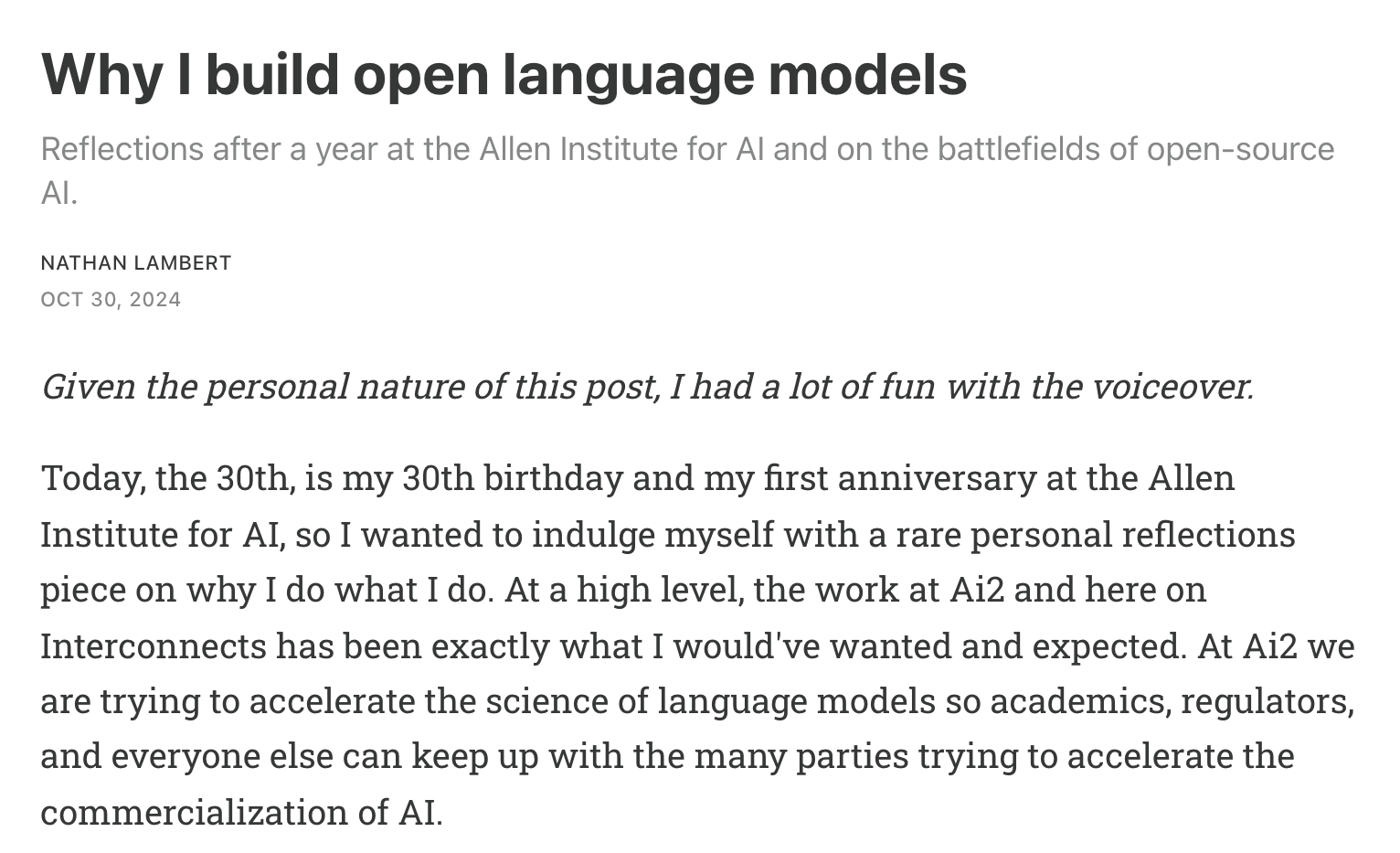 Interconnects: Why I build open language models